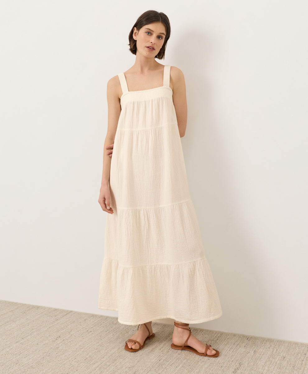 Coastal Double Gauze Strappy Tiered Maxi Dress