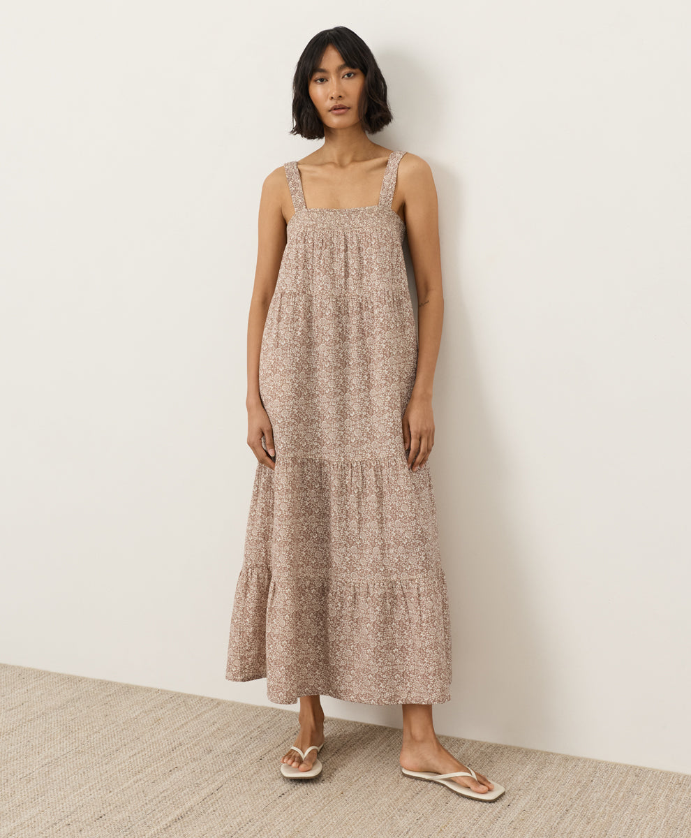 Coastal Double Gauze Strappy Tiered Maxi Dress