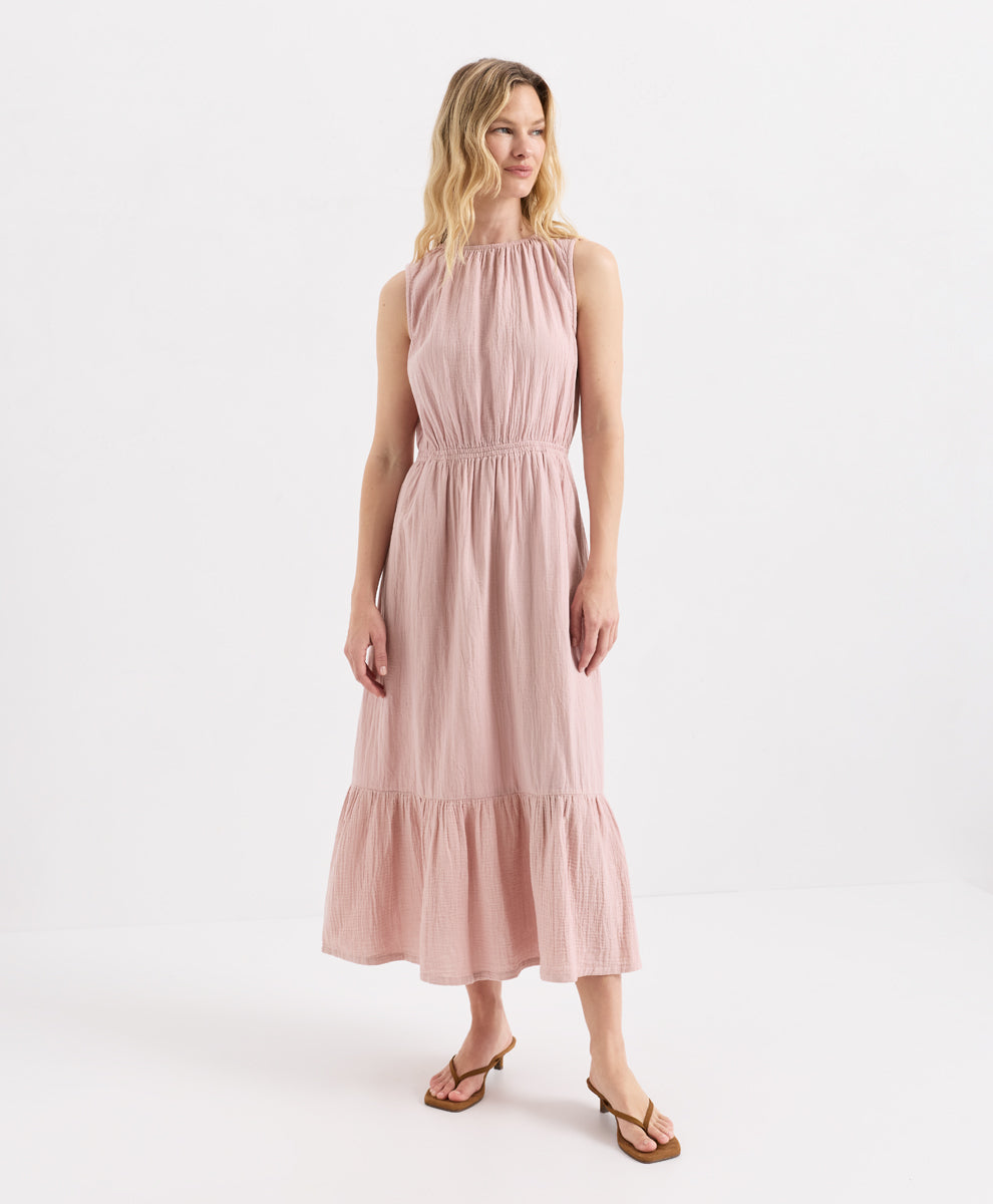 Coastal Double Gauze Tiered Midi Dress