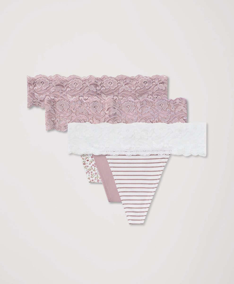 Lace Waist Thong 3-Pack